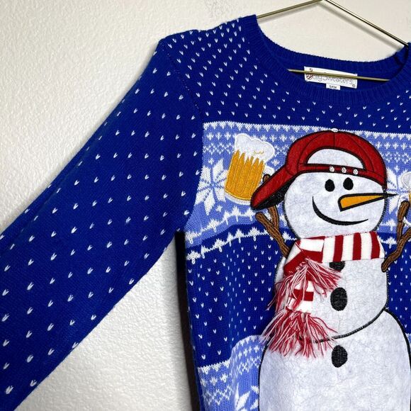 Jolly Sweaters Small Christmas Beer Mug Snowman Knit Ugly Fair Isle Snowflake - Picture 3 of 10